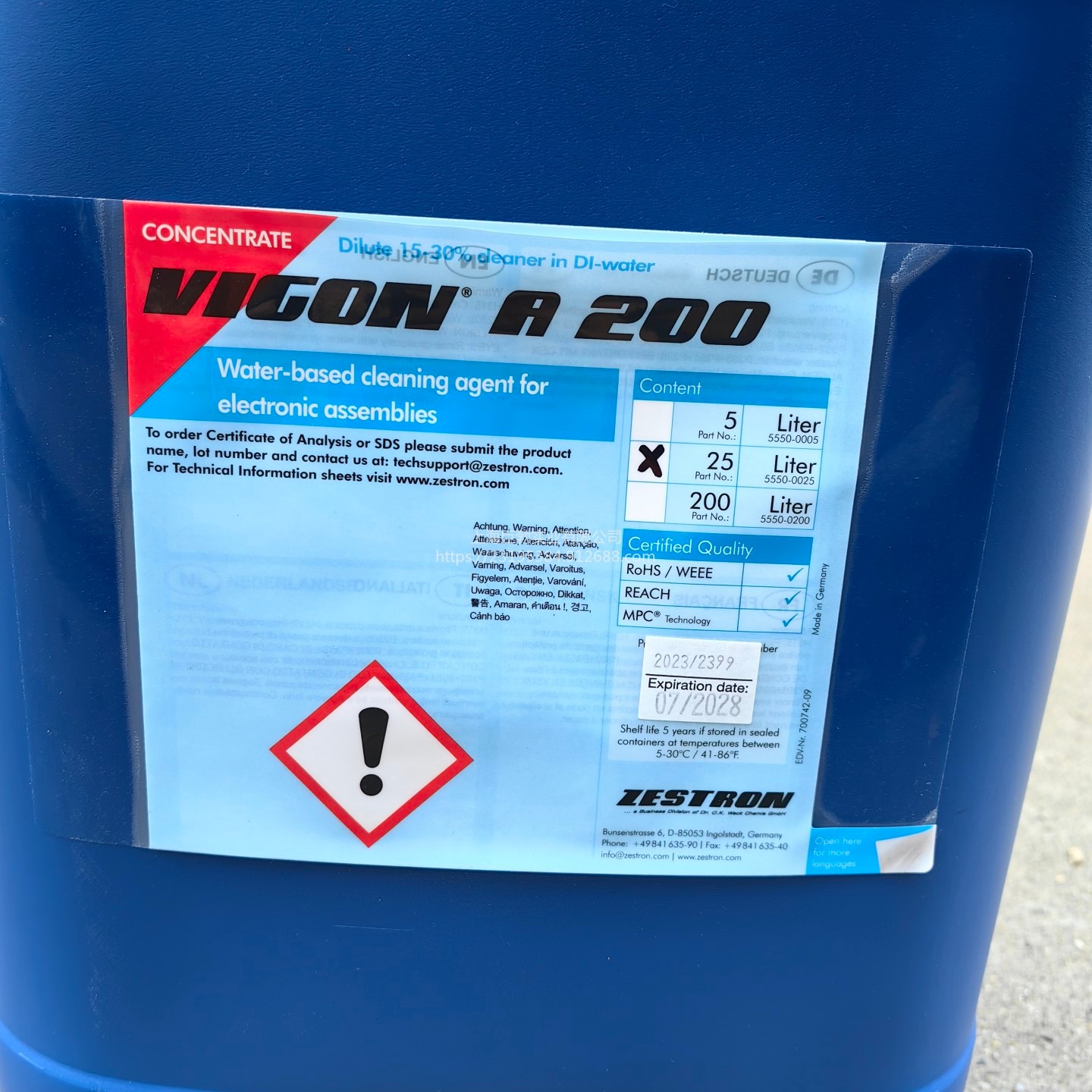 德国ZESTRON VIGON N600水基型PCBA助焊剂清洗剂中性的水基清洗溶剂